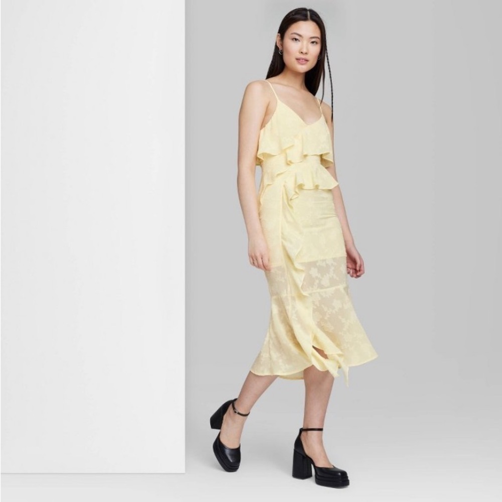 wild fable Pale Yellow Ruffle Slip Dress
